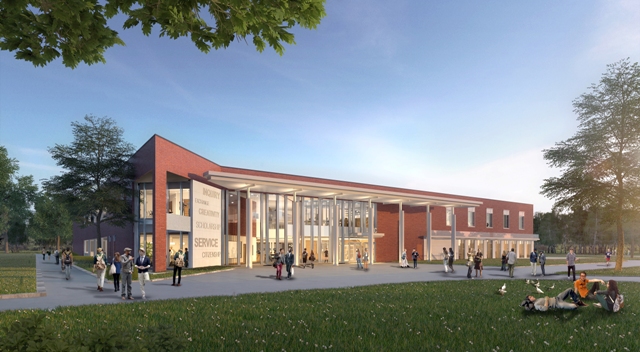 Brower Student Center exterior conceptual rendering. 