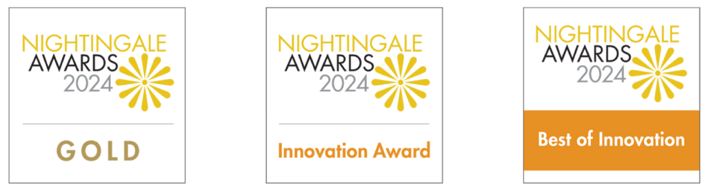 Nightingale Awards 2024 logos for Gold, Innovation and Best of Innovation