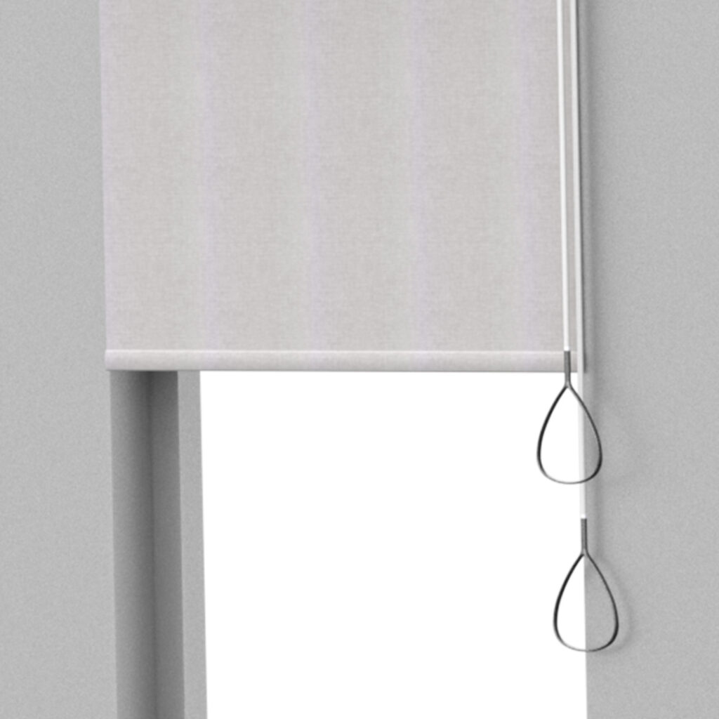 Newton Wand Chain-Free Solar Shade - close-up of half-open beige window shade showing loop pull system